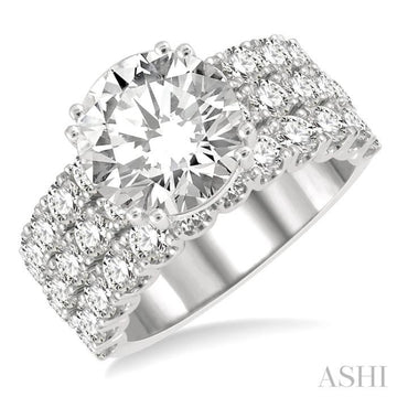 2 5/8 Ctw Triple Row Round Cut Diamond Semi-Mount Engagement Ring in 14K White Gold